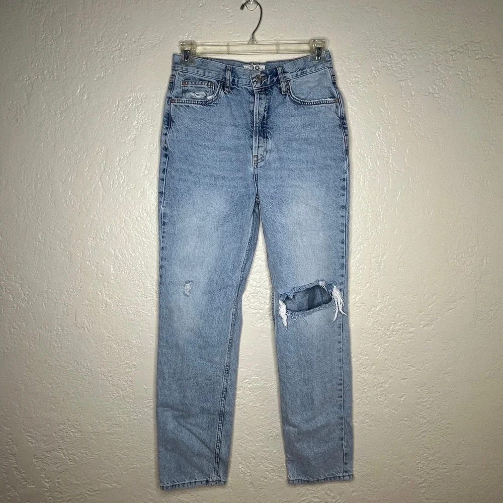 Free People We The Free Lasso Jeans Light Wash Distressed Straight Leg Size 28